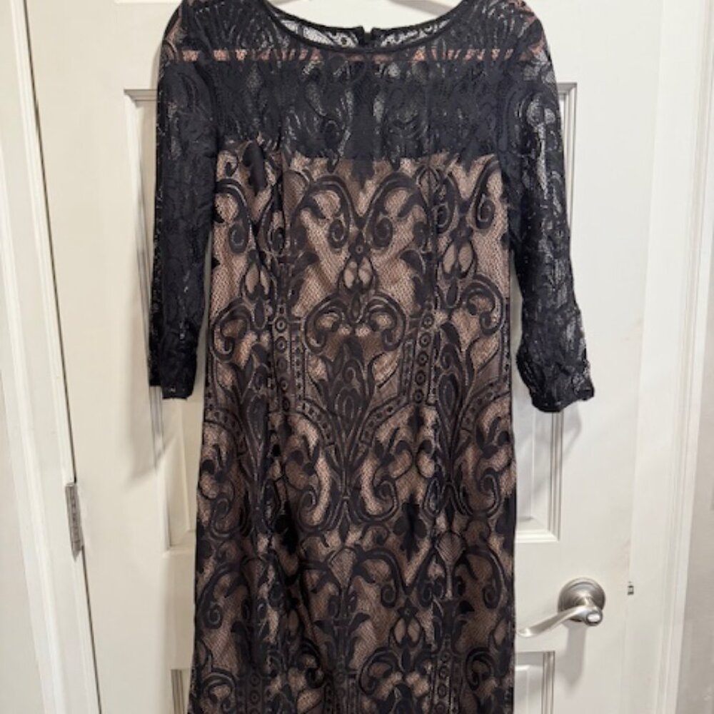 Adrianna Papell Dress Black Lace 3/4 Sleeve Size 14 - Picture 5 of 6
